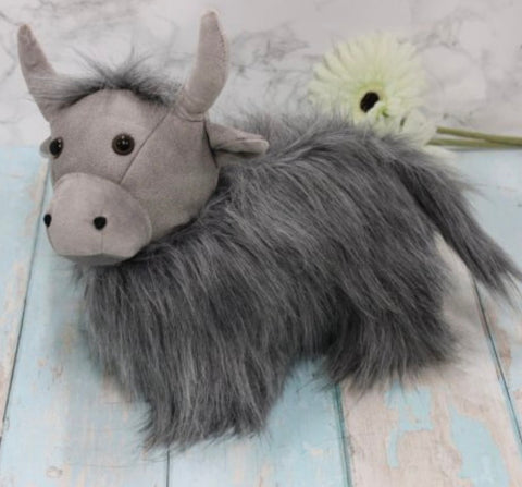 [Grey Faux Fur Highland Cow Doorstop] - Botanical Bee & Co