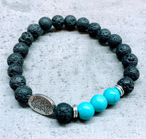 [Lave Stone Turquoise Leaf Bracelet] - Botanical Bee & Co