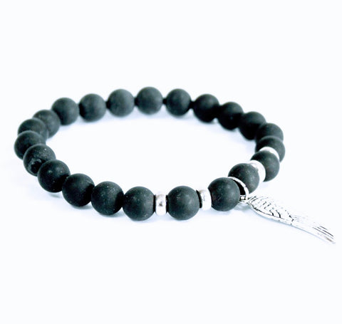 [Black Agate Angel Wing Gemstone Bracelet] - Botanical Bee & Co